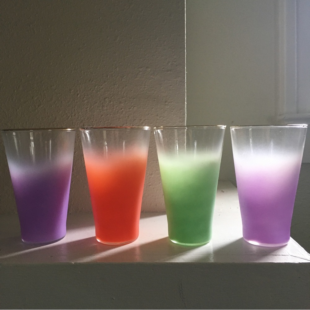 Vintage MCM Set Of 4 Blendo Frosted Tumbler Glasses Made In the USA Beautiful